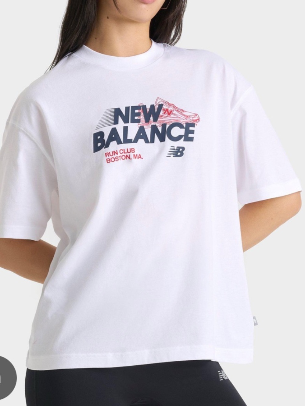 New Balance White Tee with Navy and Red Logo